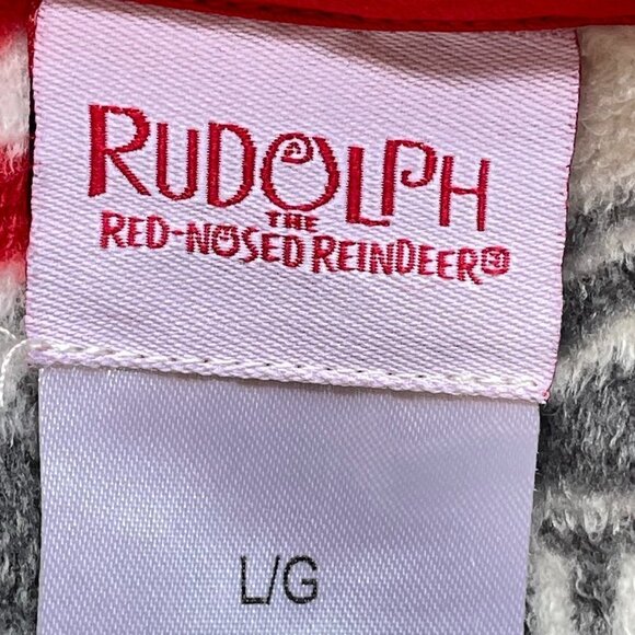 Rudolph Christmas Stretch Pajama Shirt Microfleece Grey and White w/ Red Buttons - Picture 4 of 6